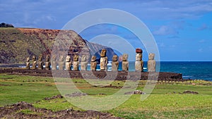 Moais on Ahu Tongariki, Easter Island, Chile photo