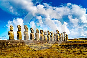 The 15 Moais at Ahu Tongariki in Rapa Nui National Park on Easter Island