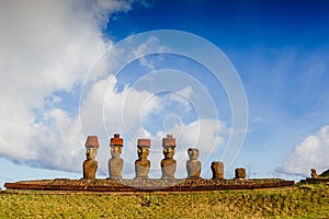 Moais at Anakena beach in Easter Island photo
