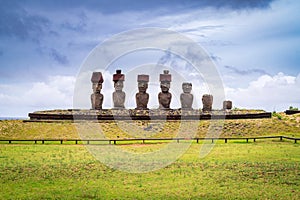 moais on Anakena beach, Rapa Nui, on Easter Island