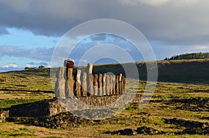 Moais in the ceremonial platform Ahu at Tongariki beach, Rapa Nui Easter island