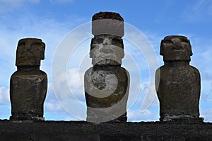 Moais in the ceremonial platform Ahu at Tongariki beach, Rapa Nui Easter island