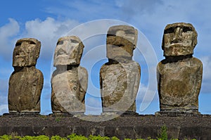 Moais in the ceremonial platform Ahu at Tongariki beach, Rapa Nui Easter island