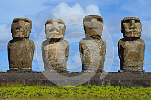 Moais in the ceremonial platform Ahu at Tongariki beach, Rapa Nui Easter island