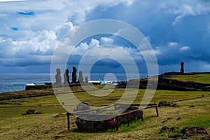 Moais in Hanga Roa, Easter Island, Chile photo