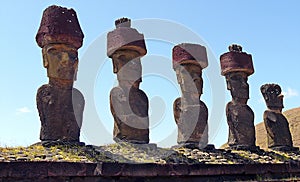 Moais with Pukao, Easter Island, Rapa Nui, Chile