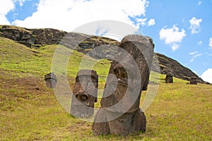 Moais at Rano Raraku volcano, Easter island photo