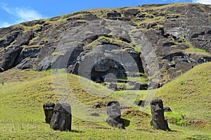 Moais in Rano Raraku volcano, Rapa Nui Easter Island