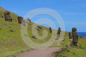 Moais in Rano Raraku volcano, Rapa Nui Easter Island