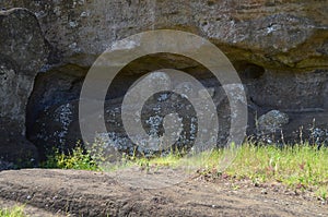 Moais in the slope of Rano Raraku volcano, Rapa Nui Easter Island