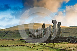 Moais statues on Ahu Tongariki - the largest ahu on Easter Island. Chile photo