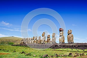 Moais statues on Ahu Tongariki - the largest ahu on Easter Island photo