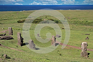 Moais, typical statues from Easter Island, monolithic human figures