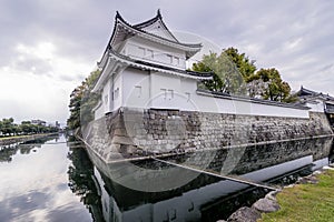 The moat around the Nijo Castle and its reflection on the water, Kyoto, Japan