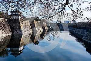 Moat with water around Osaka Castle