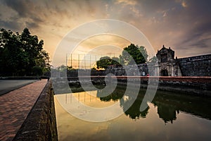 The moat at Fort Santiago at sunset, in Intramuros, Manila, The