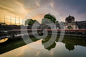 The moat at Fort Santiago at sunset, in Intramuros, Manila, The photo
