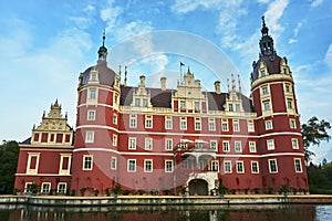 Moat and New Castle in the park Muskauer