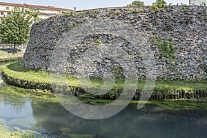 moat and round rampart of city walls, Treviso, Italy