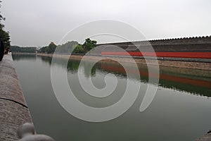 The moat and wall of the Forbidden City beijing