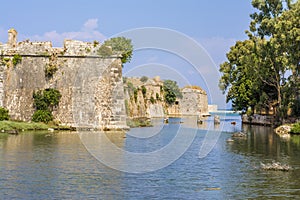 Moat and walls of the Venetian Castle of Agia Mavra - Greek island of Lefkada