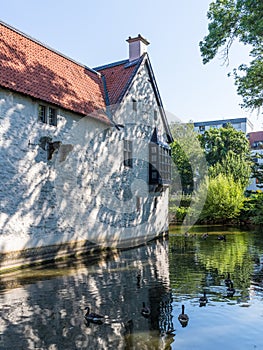 Moated castle House Rodenberg, baroque, with adult education centre, restaurant and cafe in Dortmund, North Rhine-Westphalia,