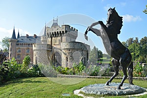 Moated Castle La Clayette With Horse Sculpture