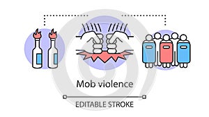 Mob violence concept icon. Civil unrest, vandalism, rebelion control idea thin line illustration. Molotov cocktails photo