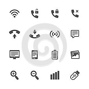 Mobil tehnology flat gray icons set of 16