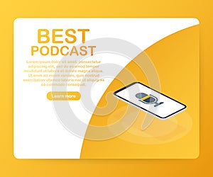 Best Podcast icon, vector symbol in flat isometric style isolated on color background. Vector illustration.