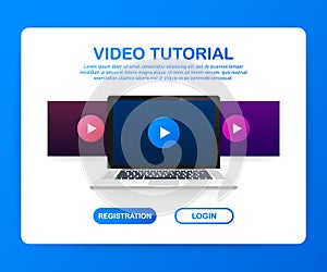 Mock-up design website flat design concept video tutorial. Vector illustration