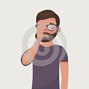 Hipster beard man in glasses make a facepalm gestures. Disappointment or shame. Vector illustration in cartoon style photo