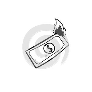 Money is burning doodle icon