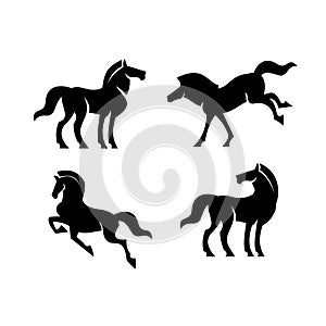 Set collection Jumping Horse animal black logo icon design vector illustration