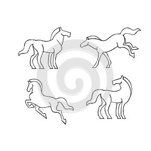 Set collection Jumping Horse animal black line logo icon design vector illustration