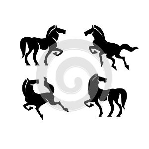 Set collection Jumping Horse animal black silhouette logo icon design vector illustration