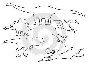 Set of silhouettes of different dinosaurs outline