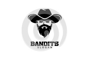 Beard Bandits sheriff cowboy head face simple luxury logo icon design vector isolated background