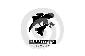 Bandits sheriff cowboy head face simple luxury logo icon design vector isolated background