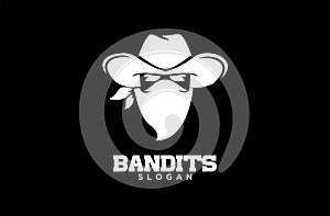 Bandits sheriff cowboy head face simple luxury logo icon design vector isolated background