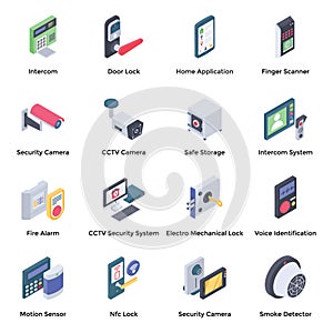 Home Security Isometric Icons