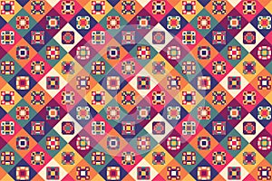 Seamless geometric pattern with square colorful tiles for fabric design or gift paper, wrapping print. Abstract composition of p