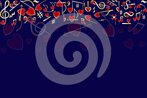 Music notes and hearts. Abstract.