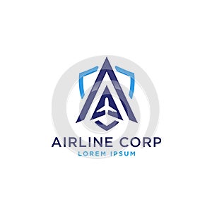 Shield and arrow airplane logo template vector