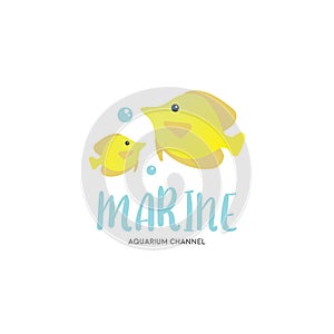 Cute reef school of yellow tang fish logo illustration vector