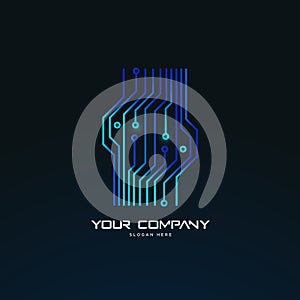 Futuristic abstract tech circuit board logo template