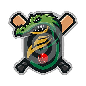 Crocodile head mascot logo for the Cricket team logo. vector illustration.