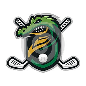 Crocodile head mascot logo for the Golf team logo. vector illustration.