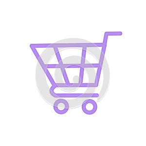 An icon of a shopping trolley isolated on the white background. Purple trolley icon could be used for the website, banner or ad.