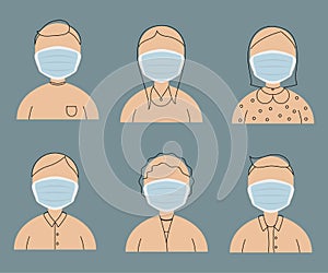 Vector illustration of different agegroup people wearing mask to prevent from coronavirus